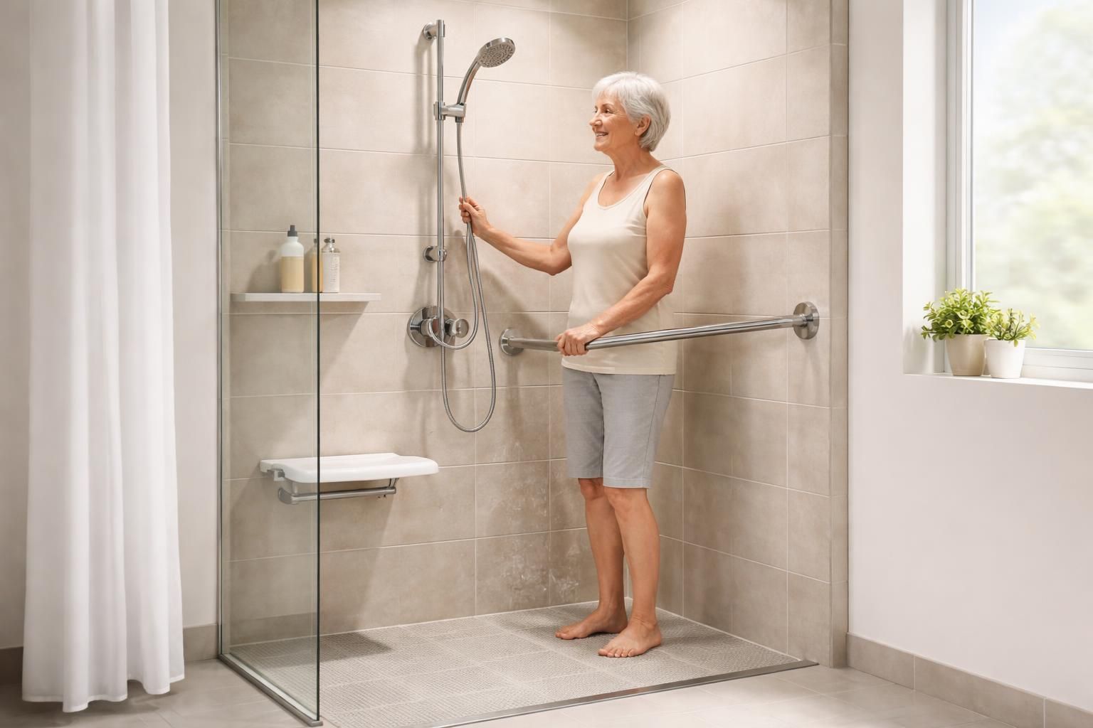 Hauteur optimale pour douche italienne adaptée aux seniors Hauteur optimale pour douche italienne adaptée aux seniors