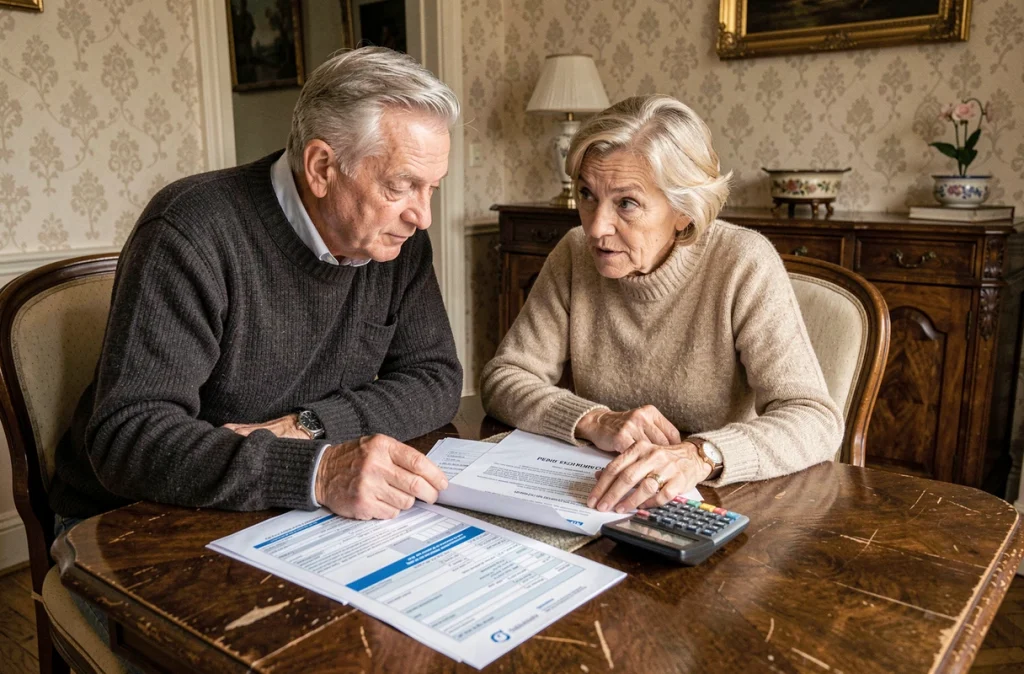 Couple de retraités consultant ensemble leurs documents fiscaux pour évaluer l'impact de la nouvelle taxe 2026