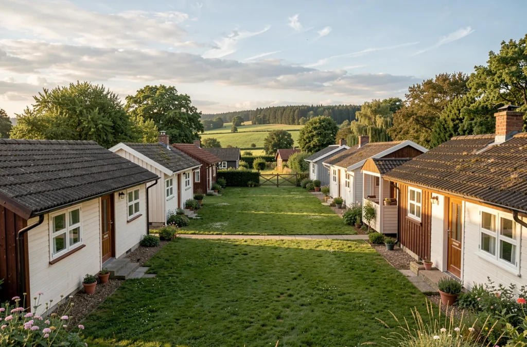 Petites maisons de plain-pied autour d'un jardin commun
